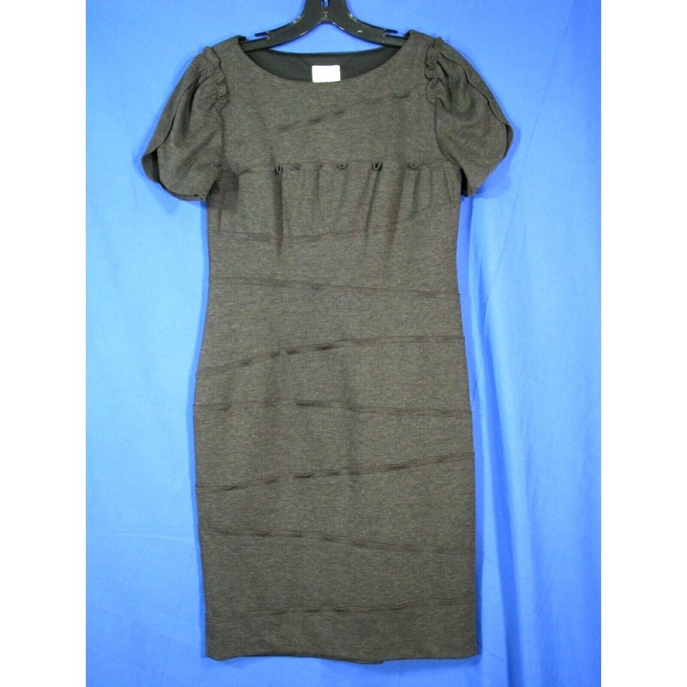 SUZI CHIN Maggy Boutique PONTE KNIT GRAY DRESS Tiered Mini Ruffles SHEATH sz 6